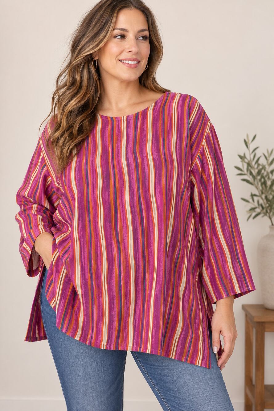 Pendleton Plus 2X Striped Rayon Tunic Pink Orange Purple Made in USA